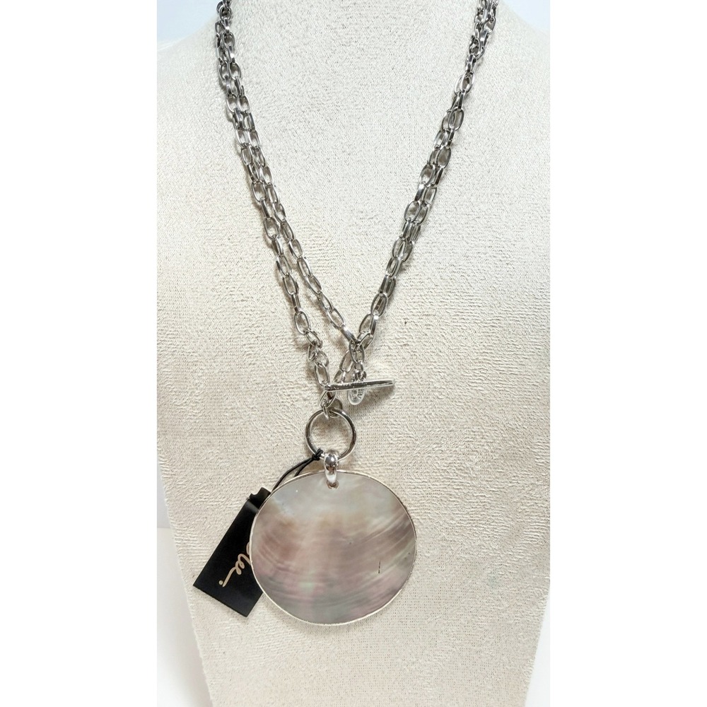 Cookie Lee Shell Necklace Silver Tone Toggle 33" NWT Statement
